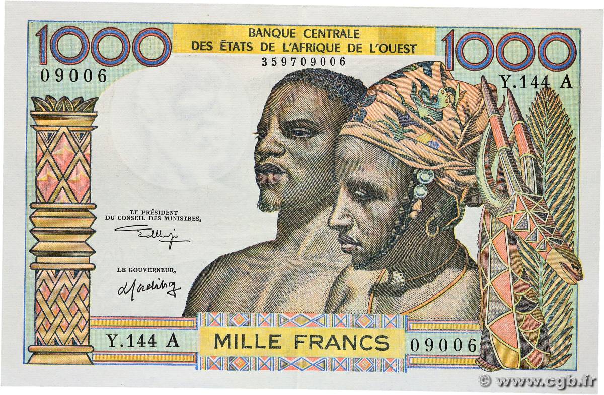 1000 Francs WEST AFRICAN STATES  1966 P.103Ak AU