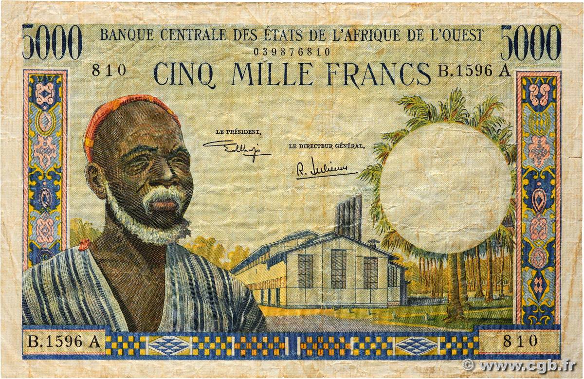 5000 Francs ÉTATS DE L AFRIQUE DE L OUEST  1975 P.104Ah TB