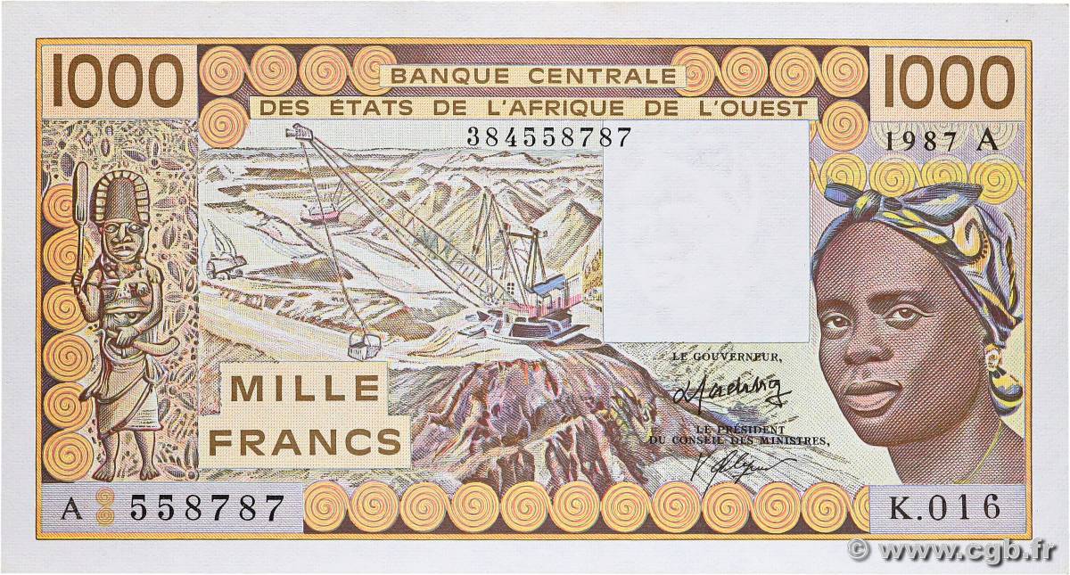 1000 Francs WEST AFRICAN STATES  1987 P.107Ah AU