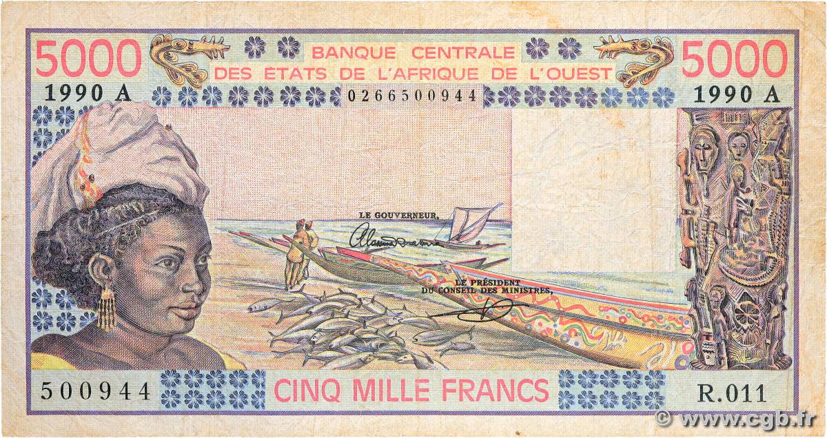 5000 Francs ESTADOS DEL OESTE AFRICANO  1990 P.108Aq RC+