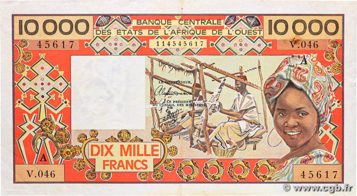 10000 Francs ÉTATS DE L AFRIQUE DE L OUEST  1989 P.109Aj TTB+