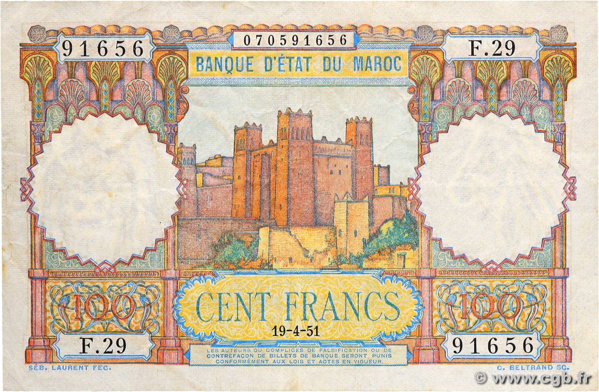 100 Francs MAROC  1951 P.45 TTB+
