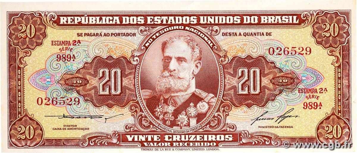 20 Cruzeiros BRASILIEN  1955 P.160a fST+