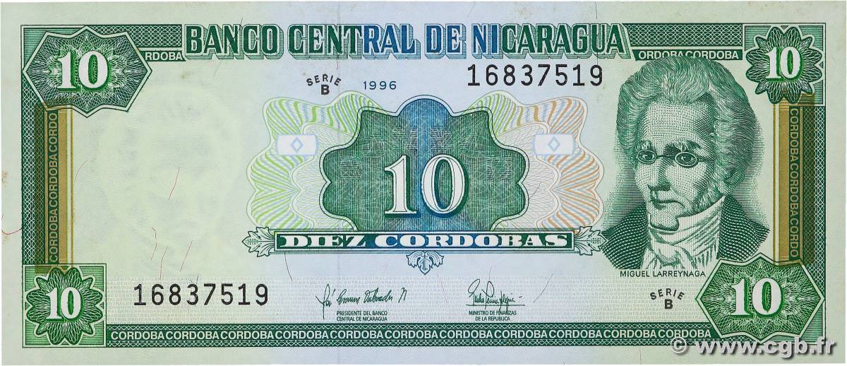 10 Cordobas NICARAGUA  1996 P.181 EBC+