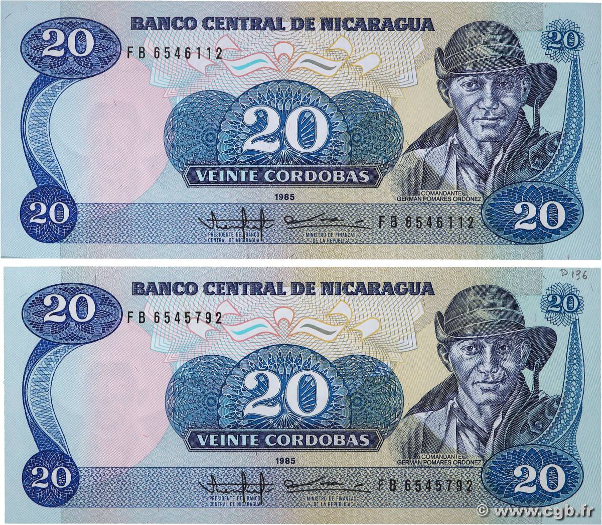 20 Cordobas Lot NICARAGUA  1985 P.152 FDC