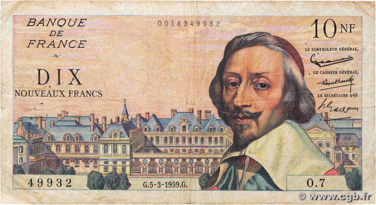 10 Nouveaux Francs RICHELIEU FRANCE  1959 F.57.01 B+