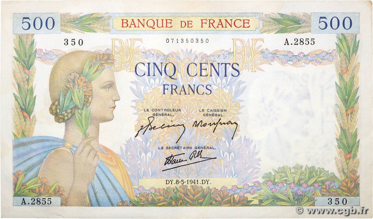 500 Francs LA PAIX FRANCE  1941 F.32.16 pr.SPL