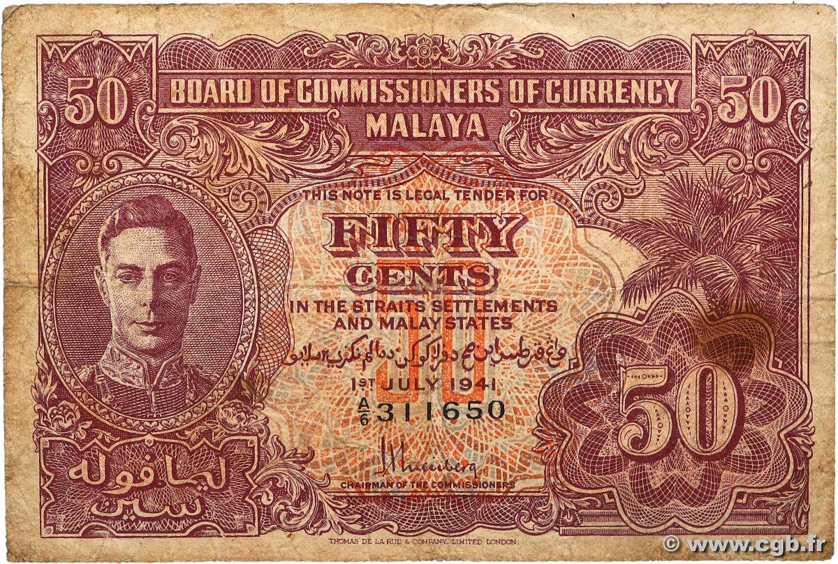 50 Cents MALAYA  1941 P.10a B+