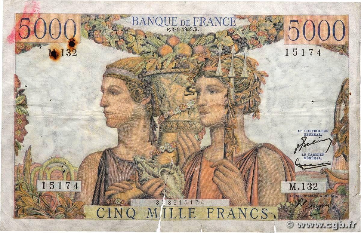 5000 Francs TERRE ET MER FRANCE  1953 F.48.08 F