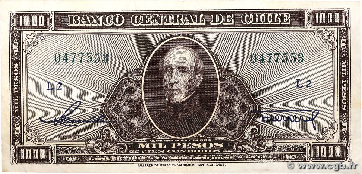 1000 Pesos - 100 Condores CHILE  1947 P.116 XF-