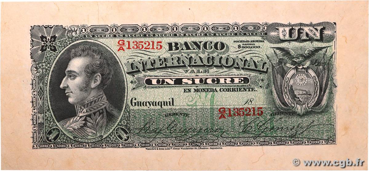 1 Sucre ÉQUATEUR  1892 PS.172 NEUF