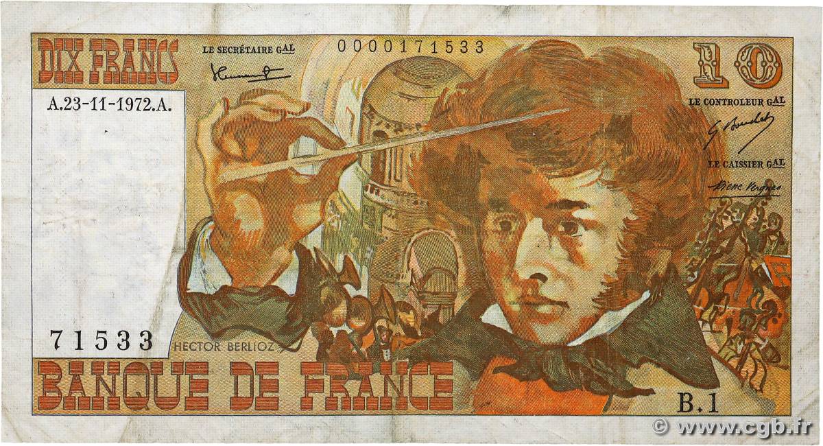 10 Francs BERLIOZ FRANKREICH  1972 F.63.01 S