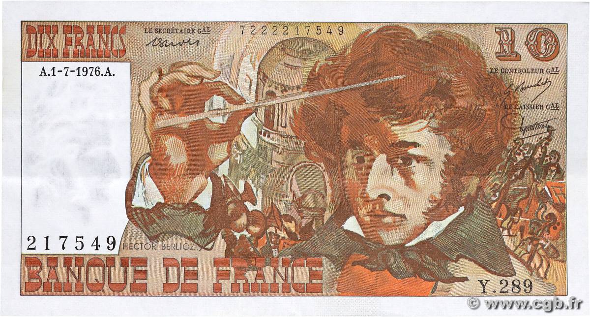 10 Francs BERLIOZ FRANCE  1976 F.63.19 VF