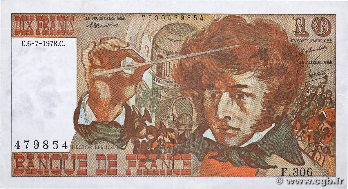 10 Francs BERLIOZ FRANCE  1978 F.63.24 VF