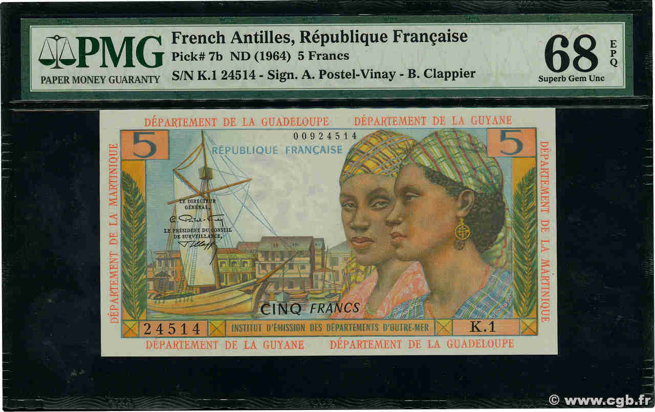 5 Francs FRENCH ANTILLES  1964 P.07b UNC