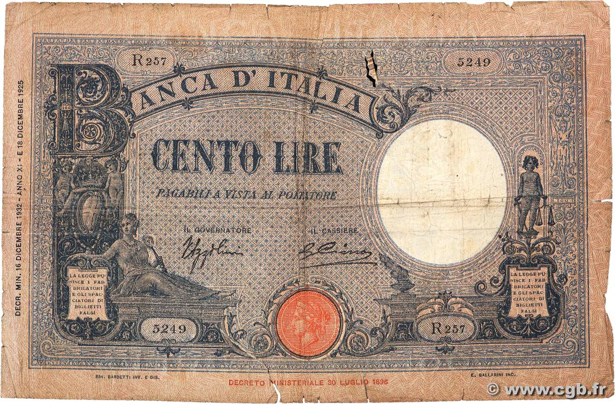 100 Lire ITALY  1932 P.050c G