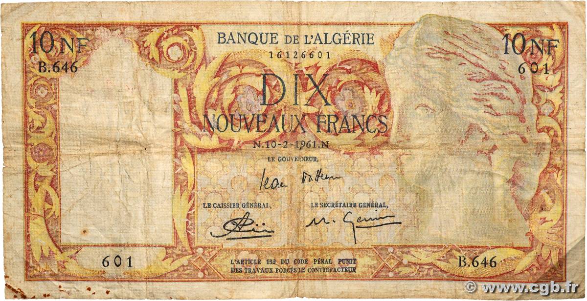 10 Nouveaux Francs ALGÉRIE  1961 P.119a B+