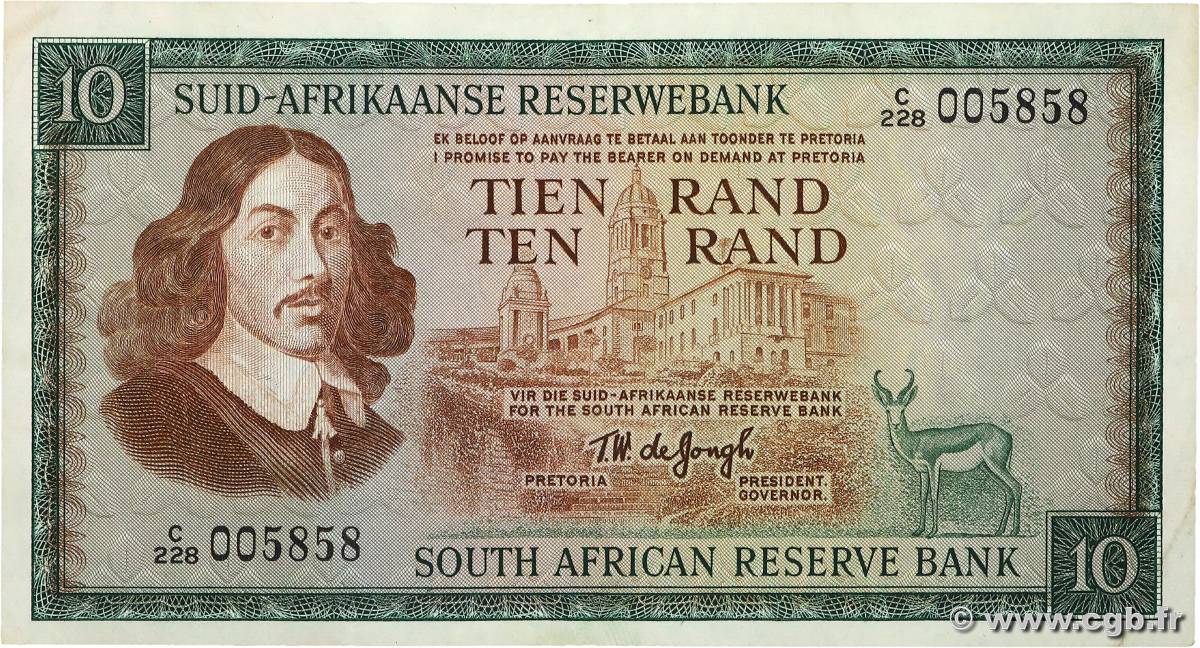 10 Rand SOUTH AFRICA  1967 P.114b VF+