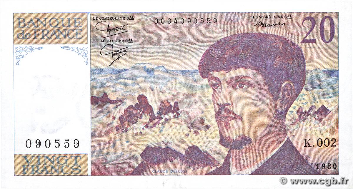 20 Francs DEBUSSY FRANCE  1980 F.66.01 SUP