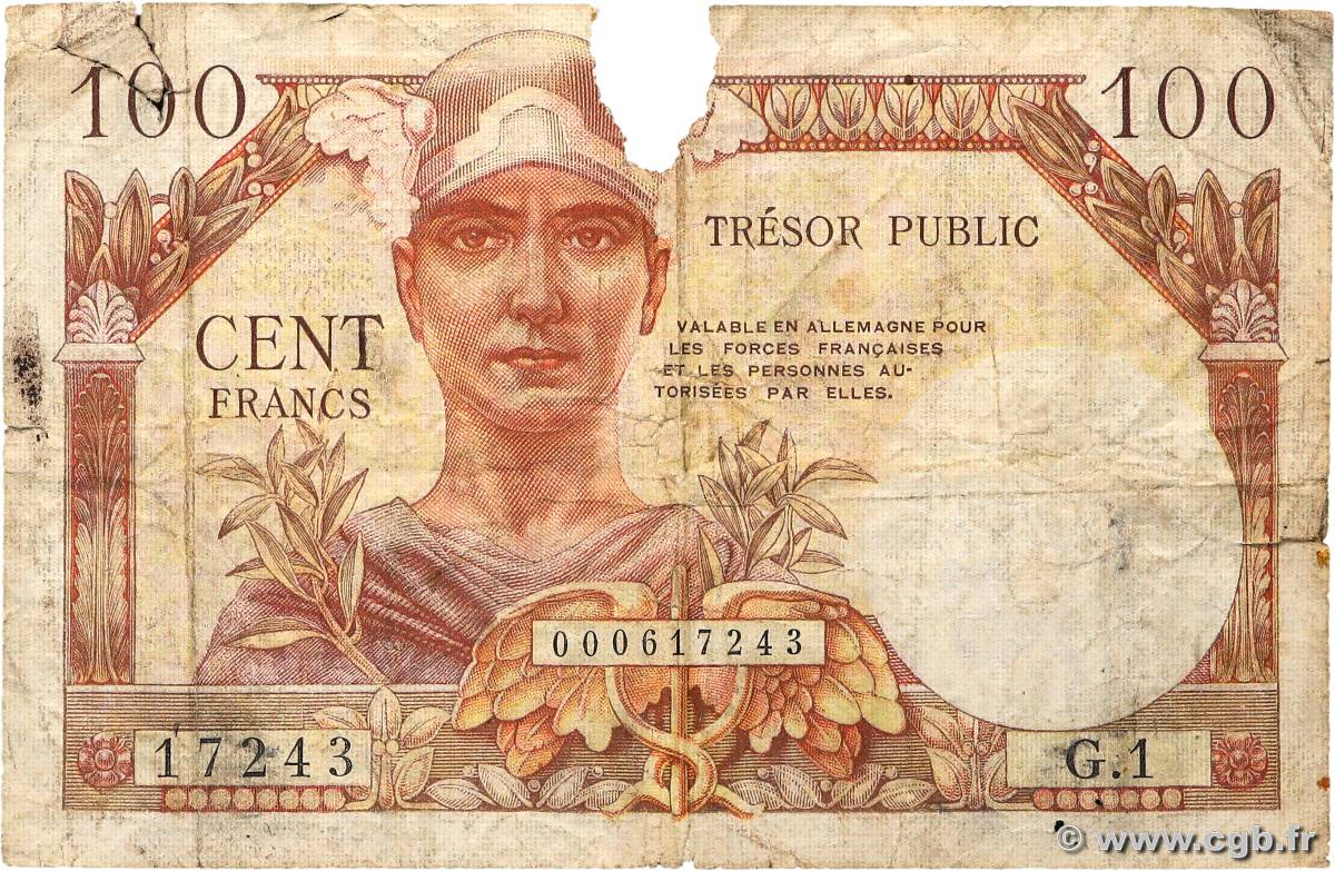 100 Francs TRÉSOR PUBLIC FRANCE  1955 VF.34.01 pr.B