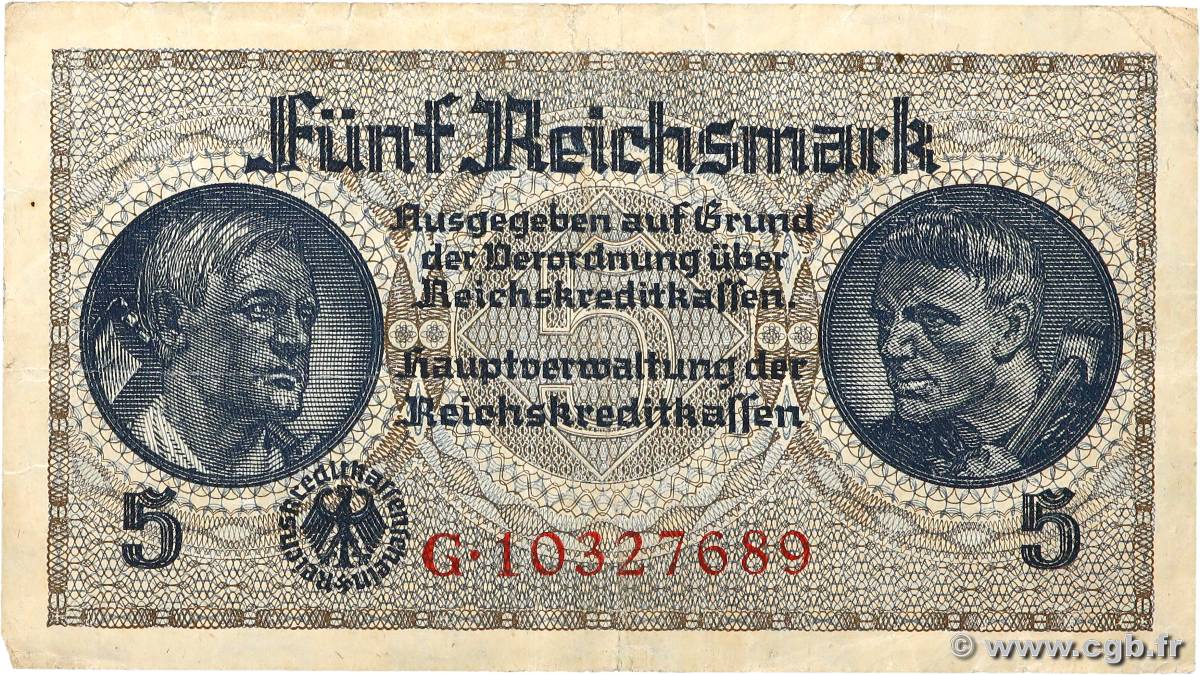 5 Reichsmark ALLEMAGNE  1940 P.R138a TB+