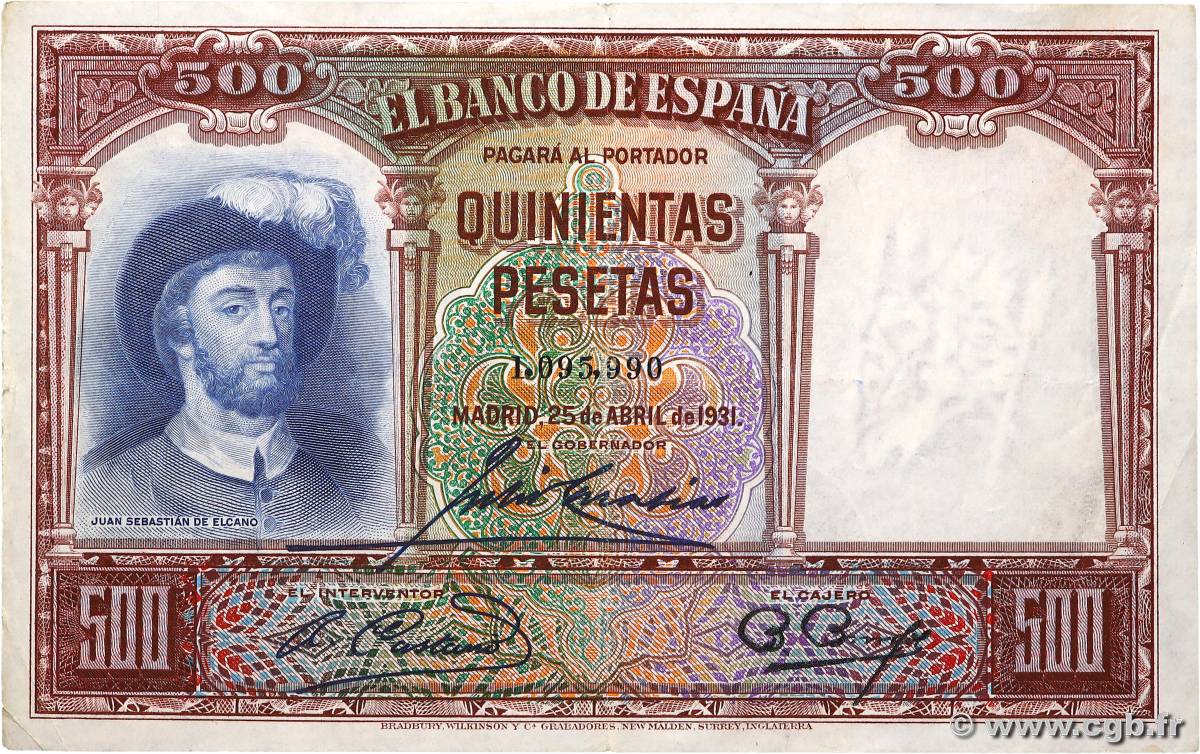 500 Pesetas SPAIN  1931 P.084 VF