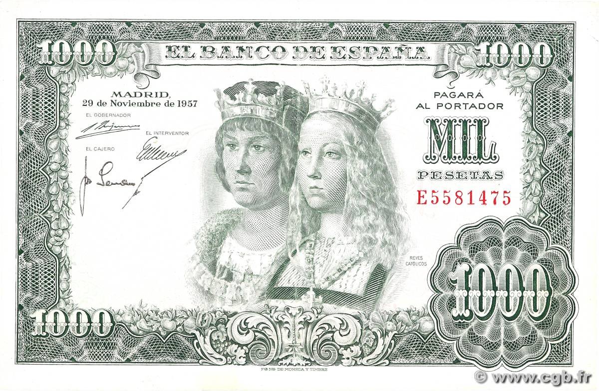 1000 Pesetas ESPAGNE  1957 P.149a TTB