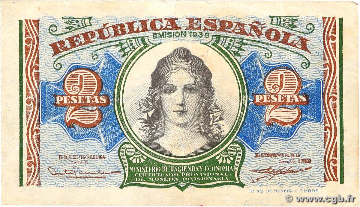 2 Pesetas ESPAÑA  1938 P.095 MBC