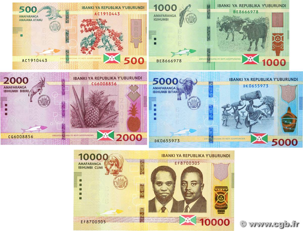 500 au 10000 Francs LOT BURUNDI  2018 P.50 au P.54 NEUF