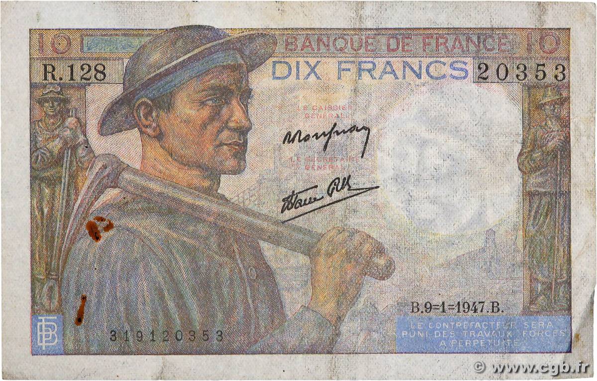10 Francs MINEUR FRANCE  1947 F.08.17 TB