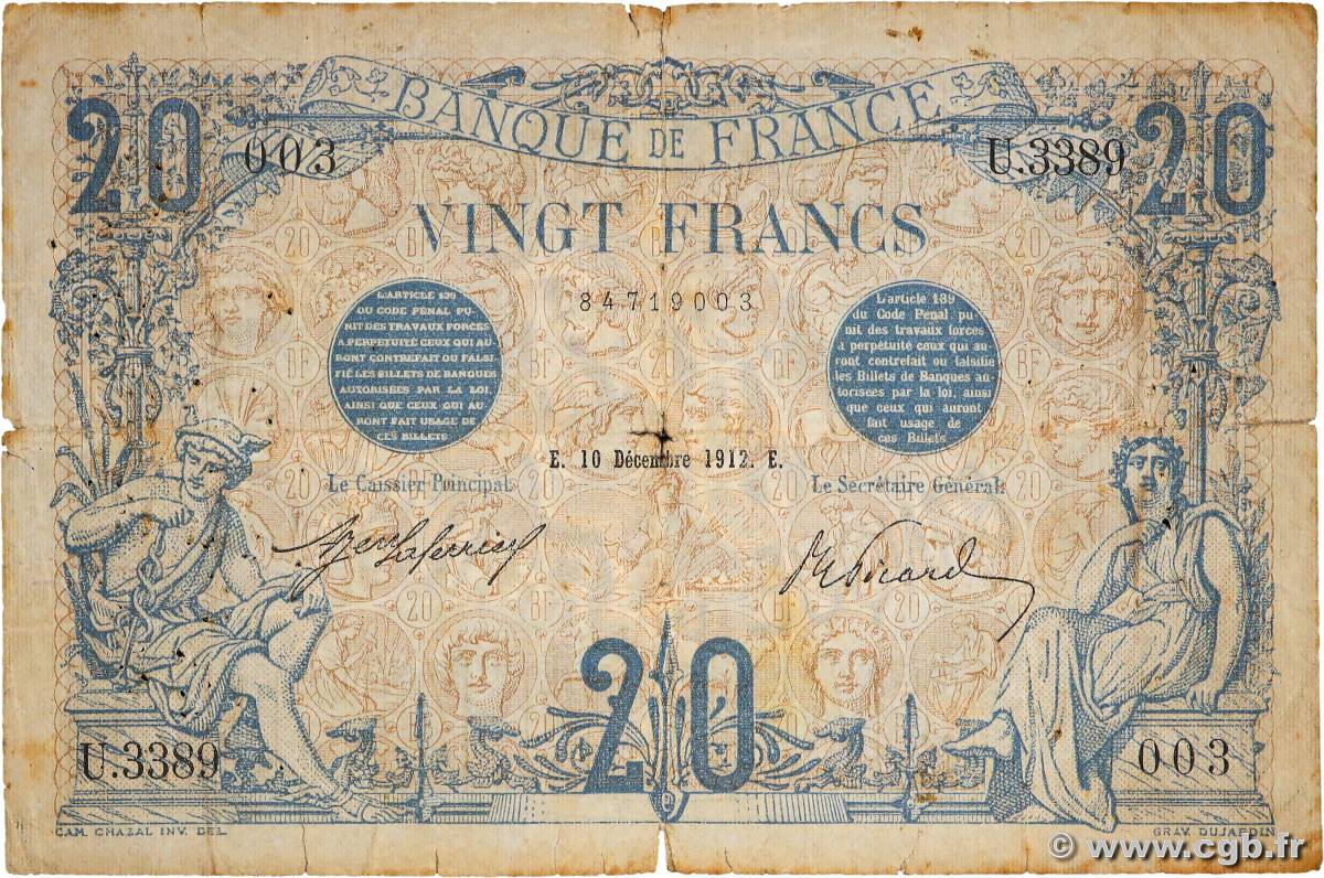 20 Francs BLEU FRANCE  1912 F.10.02 B
