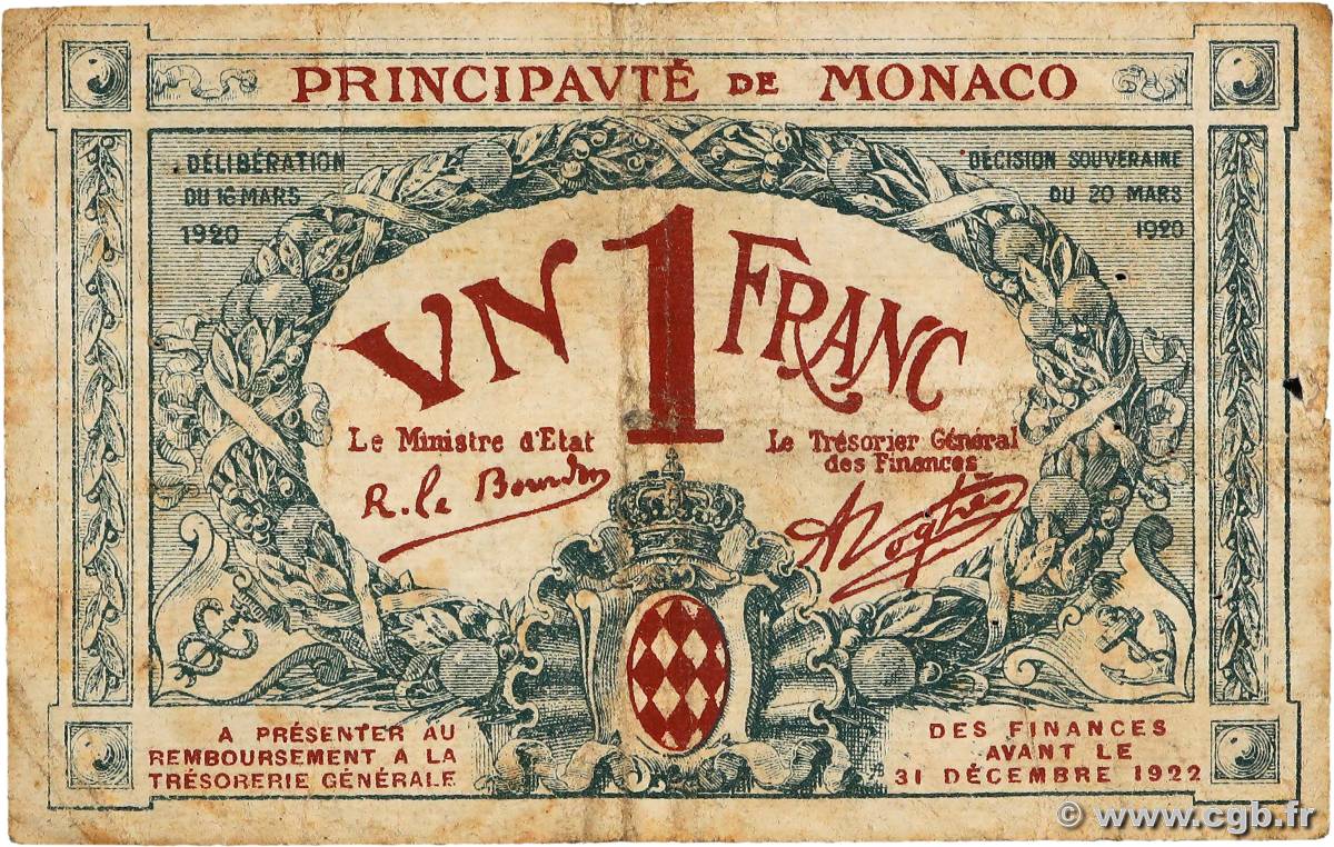 1 Franc MONACO  1920 P.05 pr.TB