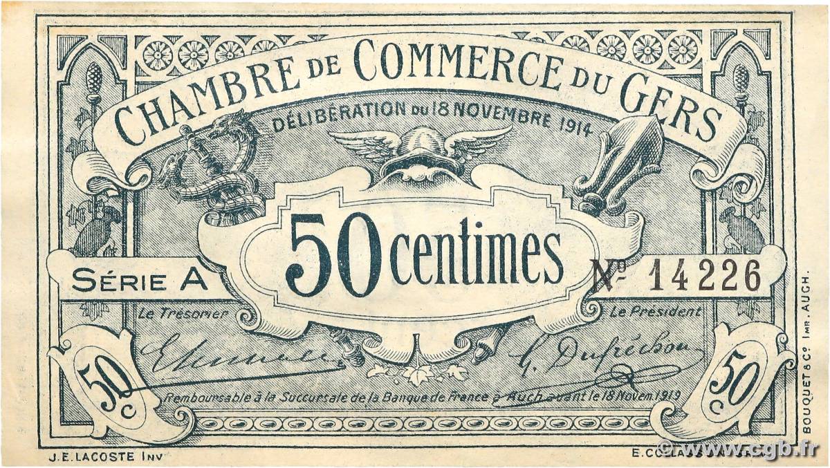 50 Centimes FRANCE régionalisme et divers Auch 1914 JP.015.01 SPL