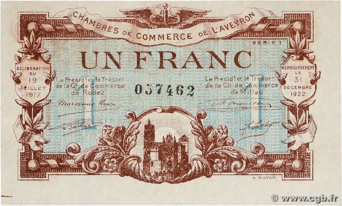 1 Franc FRANCE régionalisme et divers Rodez et Millau 1917 JP.108.14 SPL
