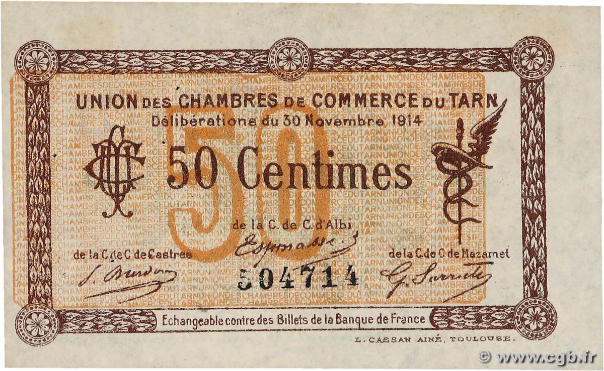 50 Centimes FRANCE régionalisme et divers Albi - Castres - Mazamet 1914 JP.005.01 TTB+