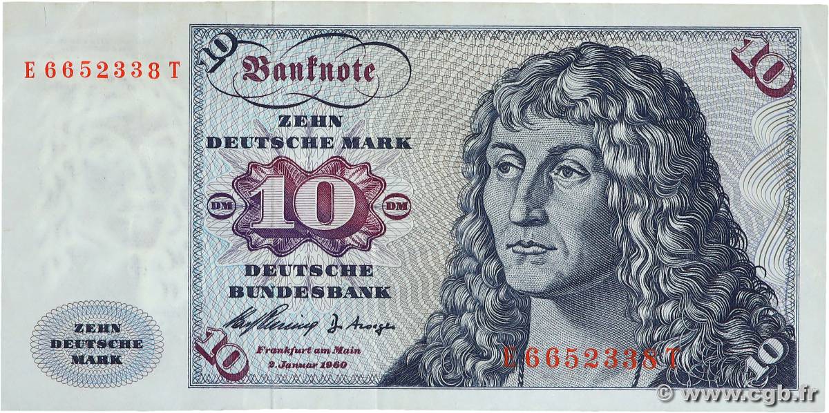 10 Deutsche Mark ALLEMAGNE FÉDÉRALE  1960 P.19a TTB