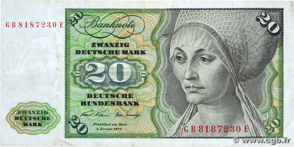 20 Deutsche Mark GERMAN FEDERAL REPUBLIC  1970 P.32a fSS