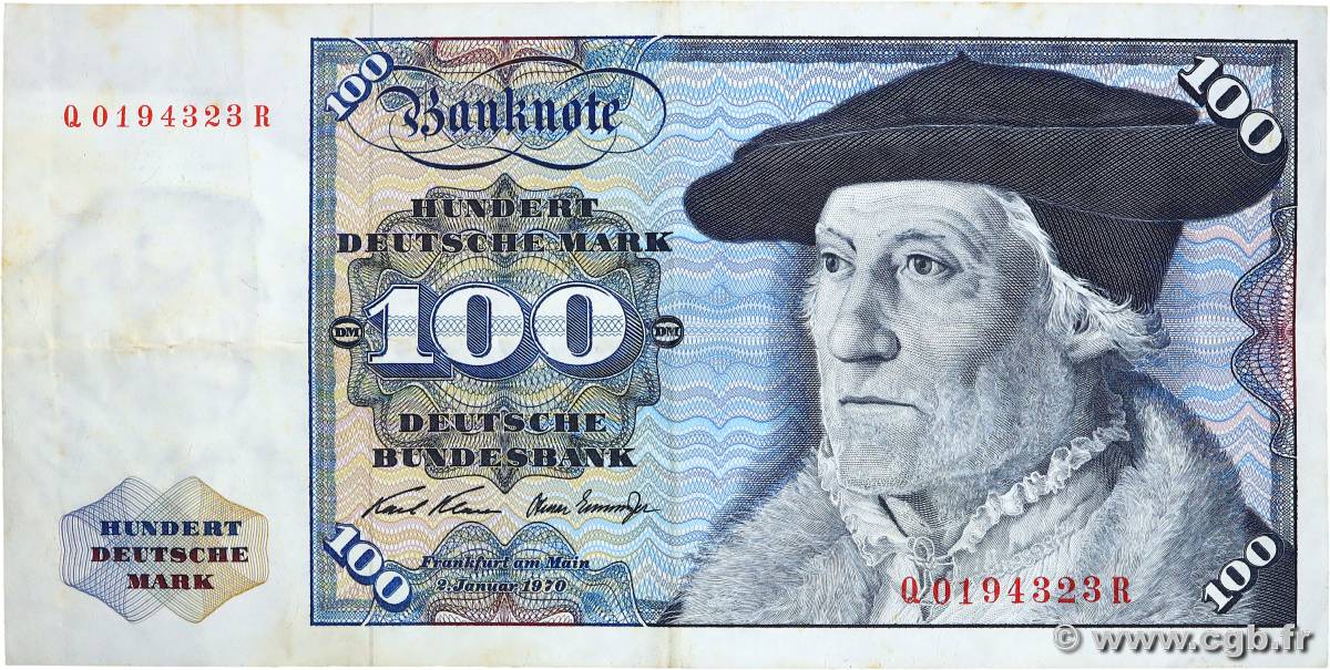 100 Deutsche Mark GERMAN FEDERAL REPUBLIC  1970 P.34a VF