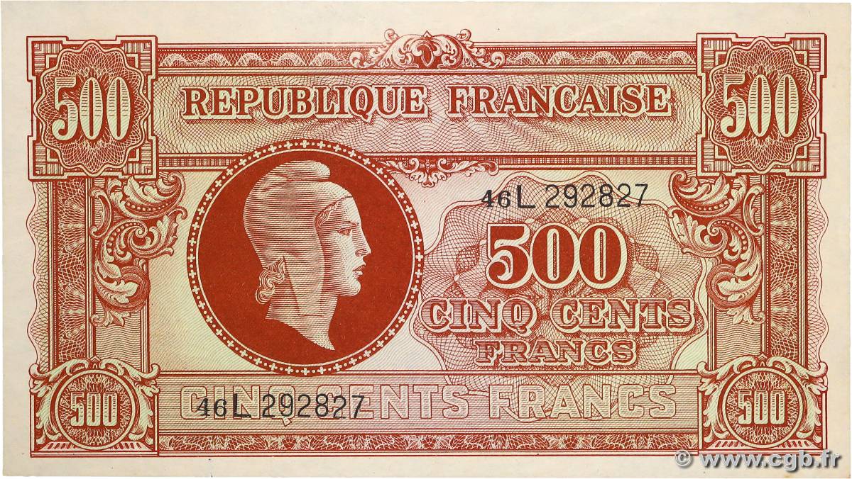 500 Francs MARIANNE fabrication anglaise FRANCE  1945 VF.11.01 SUP