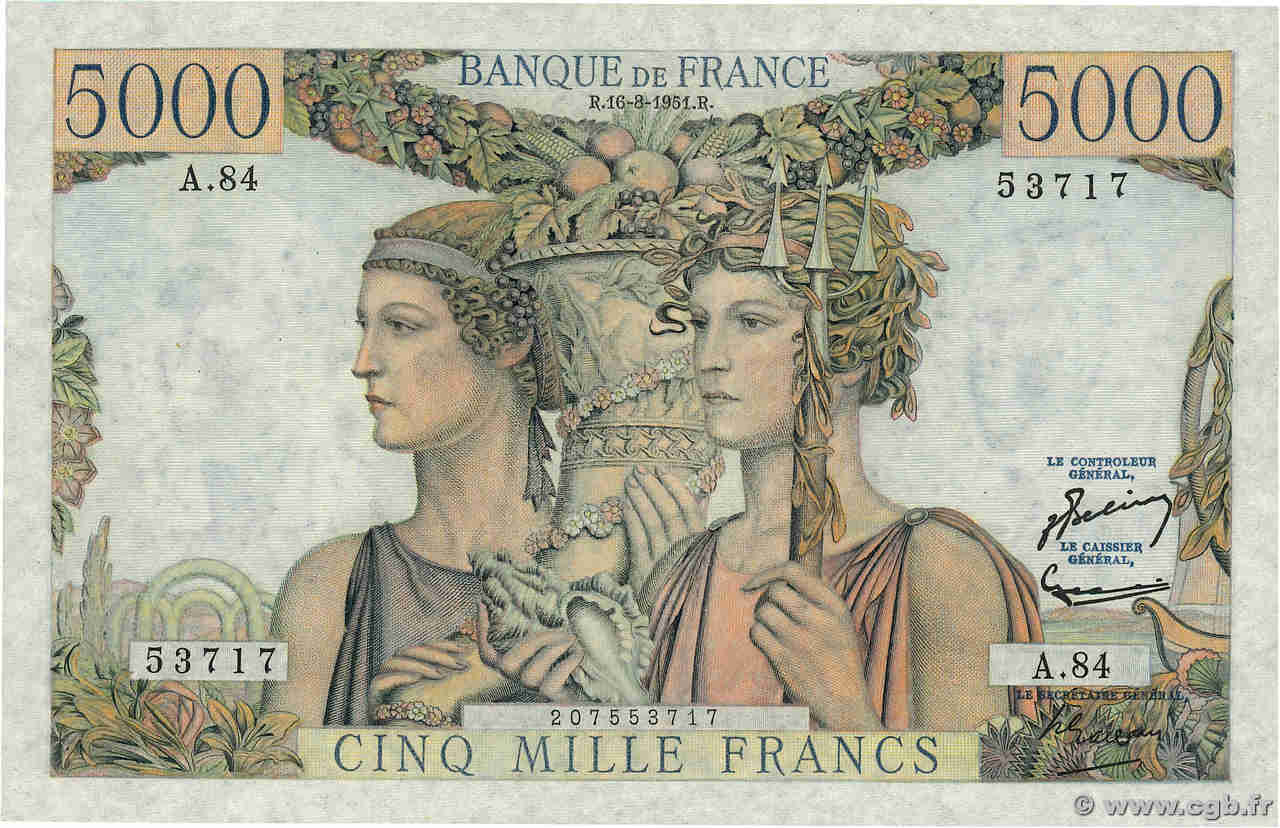 5000 Francs TERRE ET MER FRANCE  1951 F.48.05 SPL+