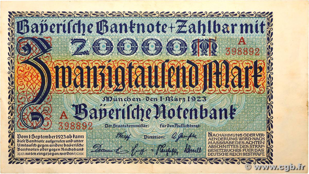 20000 Mark GERMANIA Munich 1923 PS.0926 SPL