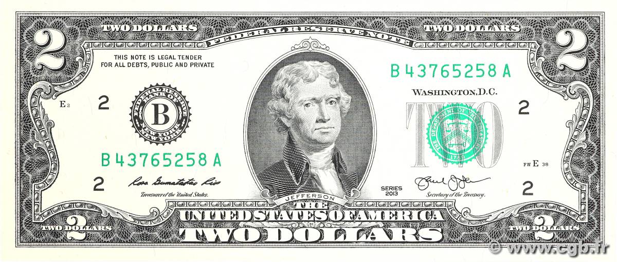 2 Dollars STATI UNITI D AMERICA New York 2013 P.538 FDC