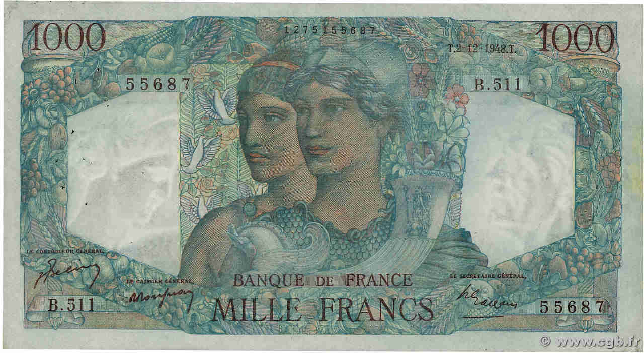 1000 Francs MINERVE ET HERCULE Faux FRANCE  1948 F.41.24x VF+