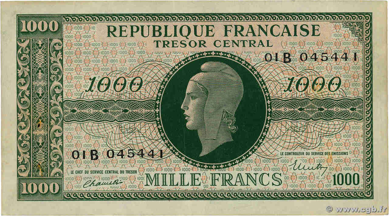 1000 Francs MARIANNE BANQUE D ANGLETERRE FRANCE  1945 VF.12.02 SUP