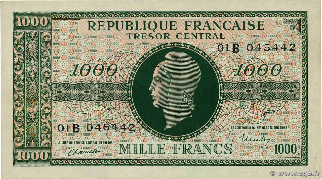 1000 Francs MARIANNE BANQUE D ANGLETERRE FRANCE  1945 VF.12.02 SUP