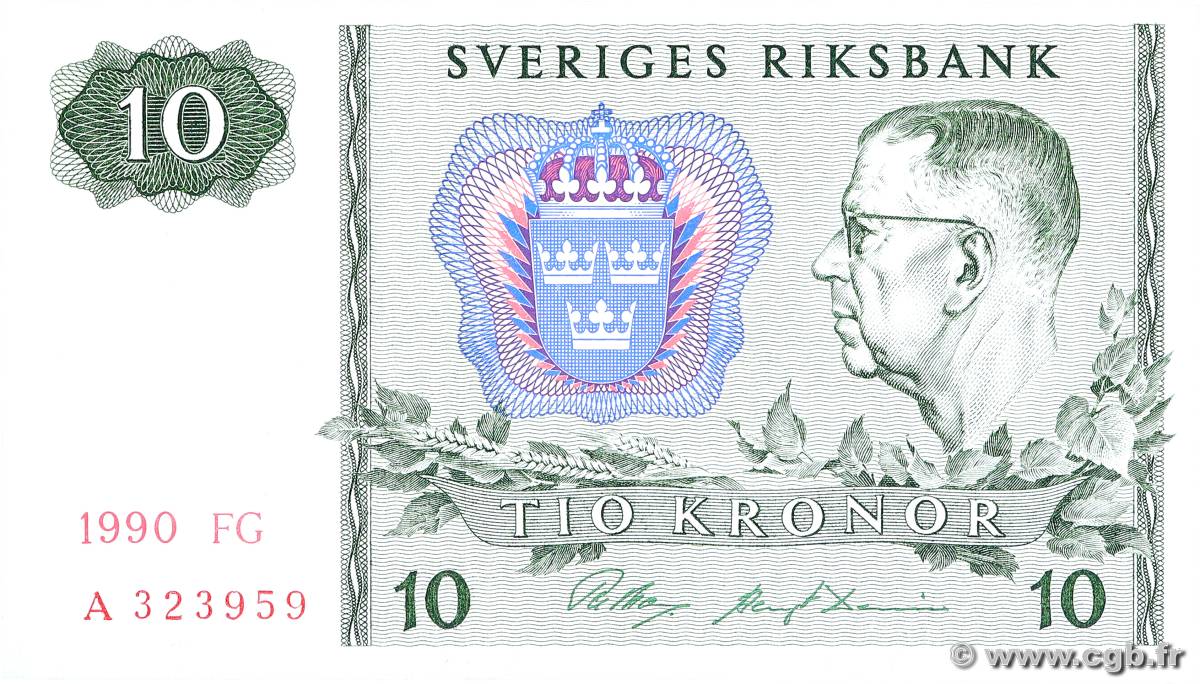 10 Kronor SWEDEN  1990 P.52e XF+