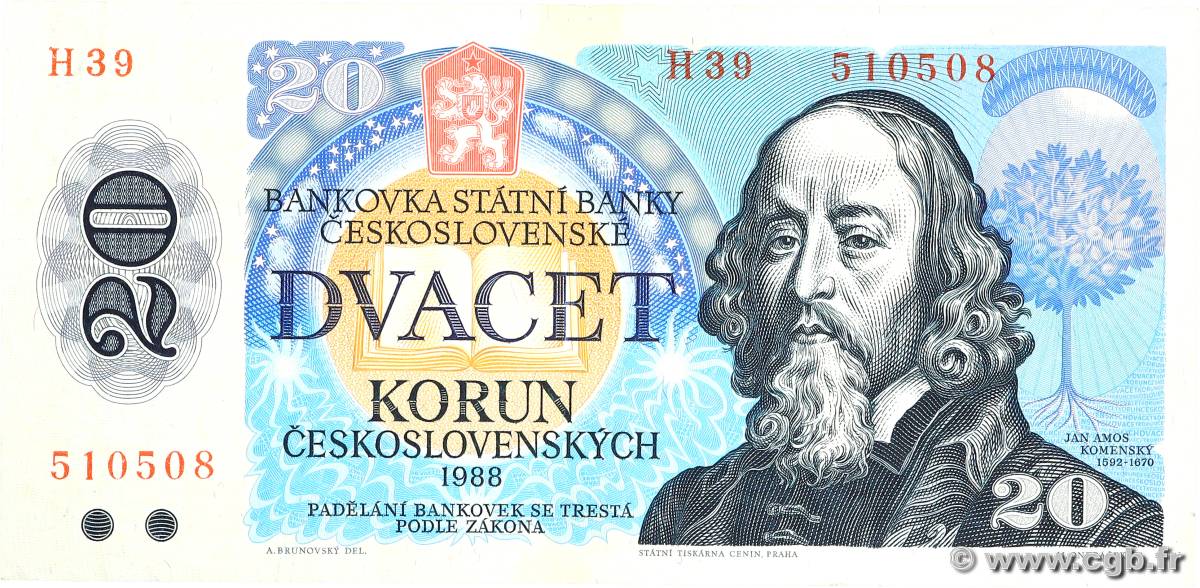 20 Korun TCHÉCOSLOVAQUIE  1988 P.095a TTB