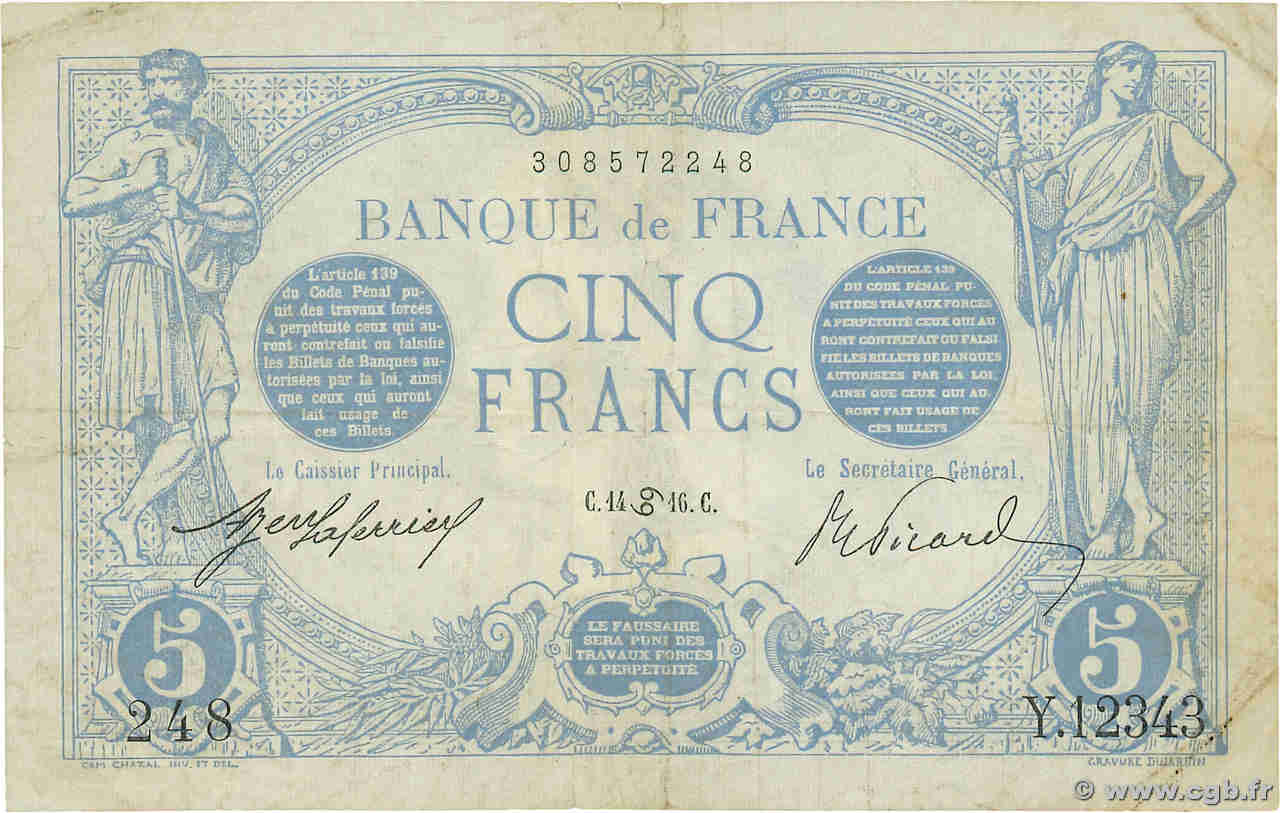 5 Francs BLEU FRANKREICH  1916 F.02.40 S