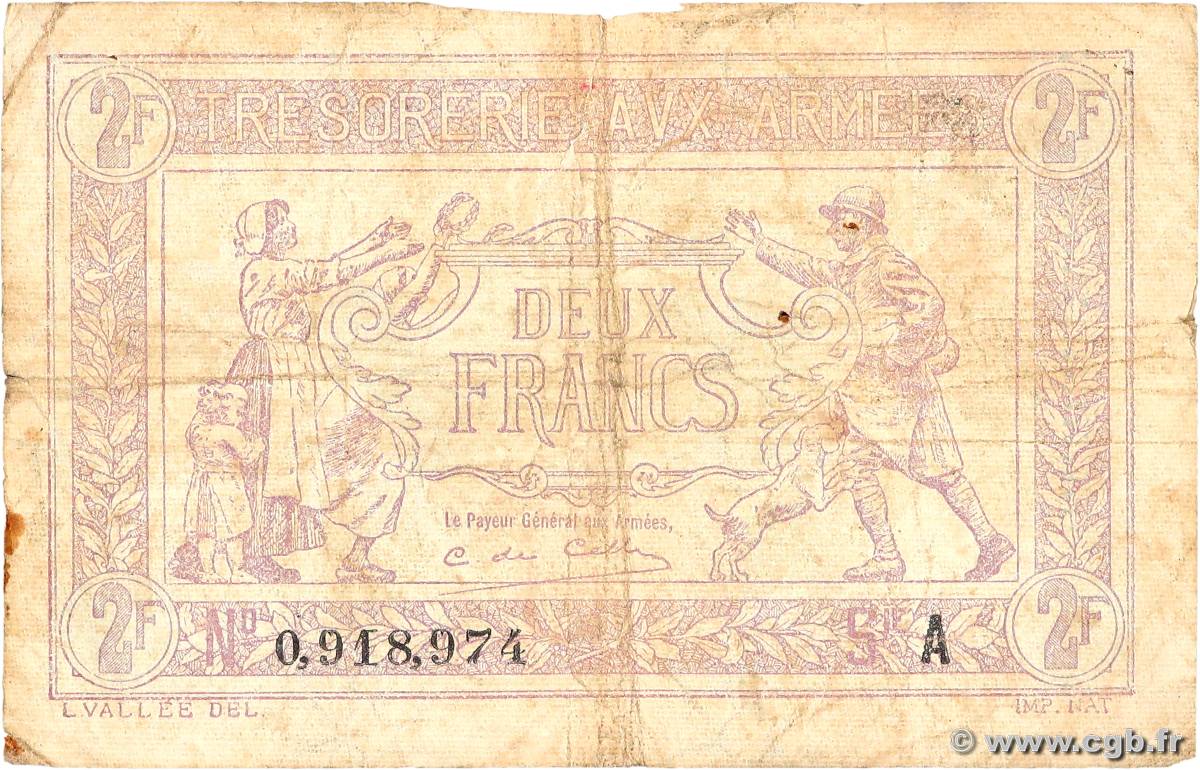 2 Francs TRÉSORERIE AUX ARMÉES FRANCIA  1917 VF.05.01 B