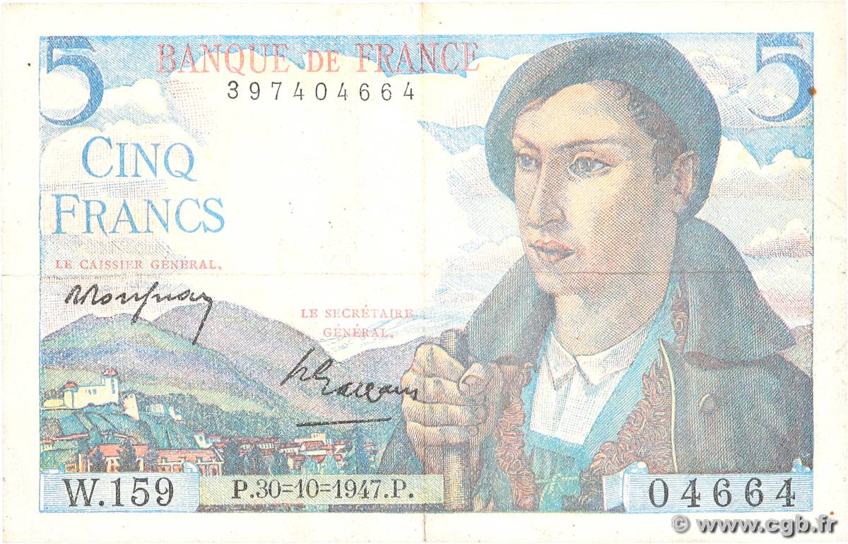 5 Francs BERGER Grand numéro FRANCE  1947 F.05.07a VF